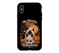 Cute Ghost Cat "My Favorite Boo Has Whiskers" Spooky Art Case for iPhone X/XS