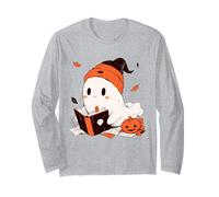 Cute Ghost Cozy Autumn - Reading Halloween Long Sleeve T-Shirt