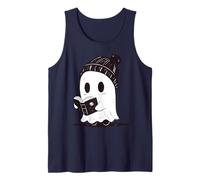 Cute Ghost Cozy Reading Halloween Book Lover Tank Top