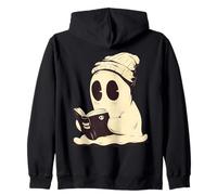 Cute Ghost Cozy Reading Halloween Book Lover Zip Hoodie