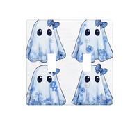 Cute Ghost Delicate Blue Floral Patterns Double Gang Toggle Light Cover Wall Plate Switch Decor Standard Size - 11.4x11.4cm