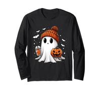 Cute Ghost Drinking Coffee Halloween Ghost Ice Coffee Womens Long Sleeve T-Shirt