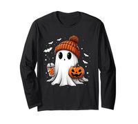 Cute Ghost Drinking Coffee Halloween Ghost Ice Coffee Womens Long Sleeve T-Shirt