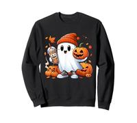 Cute Ghost Drinking Coffee Halloween Ghost Ice Coffee Womens Sweatshirt
