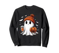 Cute Ghost Drinking Coffee Halloween Ghost Ice Coffee Womens Sweatshirt