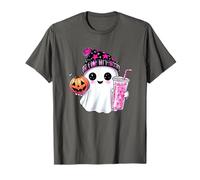 Cute Ghost Drinking Coffee Halloween Ghost Ice Coffee Womens T-Shirt
