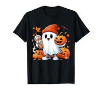Cute Ghost Drinking Coffee Halloween Ghost Ice Coffee Womens T-Shirt