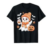 Cute Ghost Drinking Coffee Halloween Ghost Ice Coffee Womens Value Graphic T-Shirt