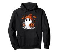 Cute Ghost Drinking Ice Coffee Halloween Pumpkin Mens Womens Pullover Hoodie