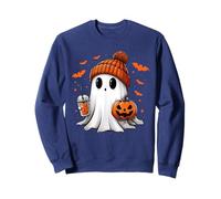 Cute Ghost Drinking Ice Coffee Halloween Pumpkin Mens Womens Sweatshirt