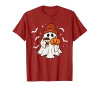 Cute Ghost Drinking Ice Coffee Halloween Pumpkin Mens Womens T-Shirt