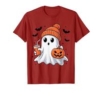 Cute Ghost Drinking Ice Coffee Halloween Pumpkin Mens Womens T-Shirt