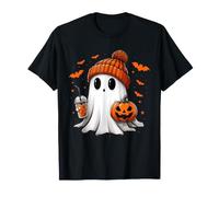 Cute Ghost Drinking Ice Coffee Halloween Pumpkin Mens Womens T-Shirt