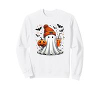 Cute Ghost Drinking Ice Coffee Halloween Womens Girls Sweatshirt