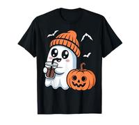 Cute Ghost Drinking Iced Coffee Latte Cozy Autumn Ghosts T-Shirt