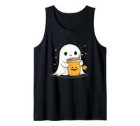 Cute Ghost Drinking Pumpkin Spice Latte Kawaii Halloween Tank Top