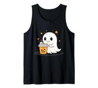Cute Ghost Drinking Pumpkin Spice Latte Kawaii Halloween Tank Top