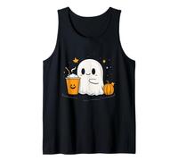 Cute Ghost Drinking Pumpkin Spice Latte Kawaii Halloween Tank Top