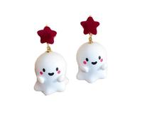 Cute Ghost Drop Earrings for Women White Ghost Star Earrings Halloween Witch Pentagram Dangle Drop Earrings Three Dimensional Cute Cartoon Ghost Earrings Halloween Jewelry, Zinc, No Gemstone