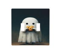 Cute Ghost Eating A Cookie Double Gang Toggle Light Cover Wall Plate Switch Decor Standard Size - 11.4x11.4cm