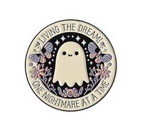 Cute Ghost Enamel Pin Butterfly Flower Round Brooch for Women Men Cartoon Novelty Living the Dream! One Nightmare at a Time Lapel Pins Badge Halloween Bag Jacket Backpack Hat Clothes Accessories