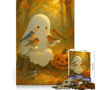 Cute Ghost Feeding Birds Teenager Jigsaw Puzzles 1000 Pieces Brain Teaser Smooth Cut Family Pastime Festive Gift (50x75cm)