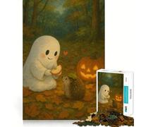 Cute Ghost Feeding Hedgehog 1000 Pieces Puzzles for Teenagers Unwind Game Real Thick Enjoyable Challenge Christmas Idea (38x26cm)