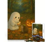 Cute Ghost Feeding Hedgehog Teenagers 1000 Pieces Puzzle Brain Logic Clear Color Family Play Christmas Surprise (38x52cm)