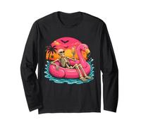 Cute Ghost Flamingo Pool Float Spooky Halloween Summer Long Sleeve T-Shirt