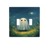 Cute Ghost Floating in Grassy Fields Double Gang Toggle Light Cover Wall Plate Switch Decor Standard Size - 11.4x11.4cm