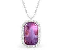Cute Ghost Floating in The Bathtub Rectangle Pendant Necklace Silver Women Jewelry Alloy Keychain Tag Jewelry