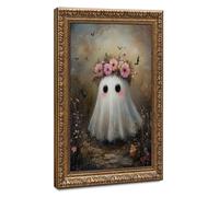 Cute Ghost Flower, Pink Dark Academia Canvas Poster Bedroom Decor Landscape Office Room Decor Gift 16" L X 24" W