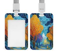 Cute Ghost Flying in The Park ID Badge Holder Retractable Clip Card Holder Card Protector Name Badge Name Tag for Work Office Doctor Nurse