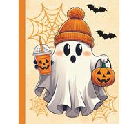 Cute Ghost Halloween Composition Notebook: Aesthetic Fall Journal with a Cute Ghost Drinking a Pumpkin Drink | Wide Ruled Lined Paper for Girls, Teens ... Fun & Cozy Spooky Season Notebook | 110 Pages