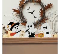 Cute Ghost Halloween Decorations Indoor, 3PCS Wooden Tiered Tray Decor Table Sign Black Cat Bat Pumpkin Spider Witch Broom Signs for Party Home Shelf Display (3 Ghost)