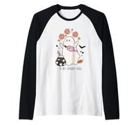 Cute Ghost Halloween in My Spooky Era Pumpkin Candy Corn Raglan Baseball Tee