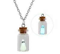 Cute Ghost Halloween Necklace For Women Men, Spooky Bat Witch Hat Orange Pumpkin Cool Pendant Acrylic Charm Choker Necklace Party Costume Jewelry Gift, Glass, No Gemstone