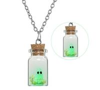Cute Ghost Halloween Necklace For Women Men, Spooky Bat Witch Hat Orange Pumpkin Cool Pendant Acrylic Charm Choker Necklace Party Costume Jewelry Gift, Glass, No Gemstone