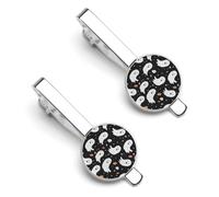 Cute Ghost Halloween Pattern 2 Pcs Tie Clips for Men Necktie Tie Bar