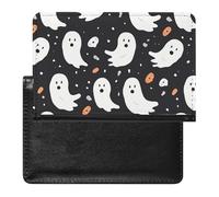 Cute Ghost Halloween Pattern Passport Holder with 3 Card Slots, Portable PU Leather Travel Wallet, Slim Protective Cover for Passport, ID, Credit Cards