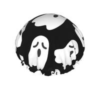 Cute Ghost Halloween Pattern Printed Bathing Hats, Dual Layer Reusable Headgear, Large Hair Cover For Daily Skin Care