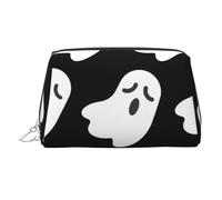 Cute Ghost Halloween Pattern Printed Makeup Bag for Women Portable Leather Make up Bag Travel Cosmetic Bags Organizer, Silver Zipper