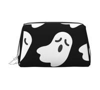 Cute Ghost Halloween Pattern Printed Small Makeup Bag Portable Leather Make up Bag Travel Cosmetic Bags Organizer for Women, Silver Zipper
