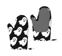 Cute Ghost Halloween Pattern Silicone Oven Mitts 1 Pair - Heat Resistant Waterproof Bbq Oven Gloves For Cooking Baking Grilling