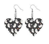 Cute Ghost Halloween Pattern Wooden Earrings Jewelry Gifts, Lightweight Vintage Natural Wood Pendants Classic Artistic Wooden Earring Hooks for Women, Circular, Wooden, wood