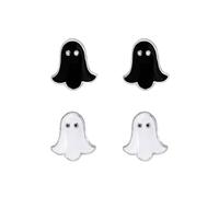 Cute Ghost Halloween Stud Earrings for Women Men Minimalist Black White Enamel Spooky Studs Hypoallergenic Lightweight Fashion Jewelry for Party Holiday 2 Pairs Set