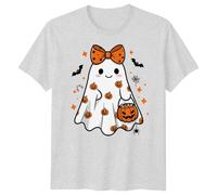 Cute Ghost Halloween T-Shirt | Spooky Season Pumpkin Candy | Funny Graphic Tee for Men, Women, & Kids M Heather Grey