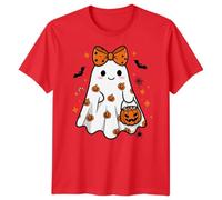 Cute Ghost Halloween T-Shirt | Spooky Season Pumpkin Candy | Funny Graphic Tee for Men, Women, & Kids M Red