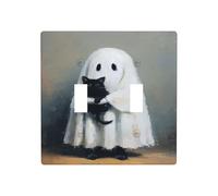 Cute Ghost Holding A Black Cat Double Gang Toggle Light Cover Wall Plate Switch Decor Standard Size - 11.4x11.4cm
