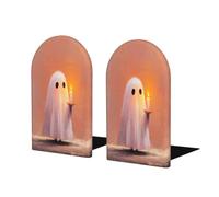 Cute Ghost Holding A Candle Simple Bookends For Shelves 2 Pcs Wooden Book Stopper Organizer For Home Office Libraries